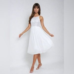 White French Contrast Sequin Chiffon Cami Dress